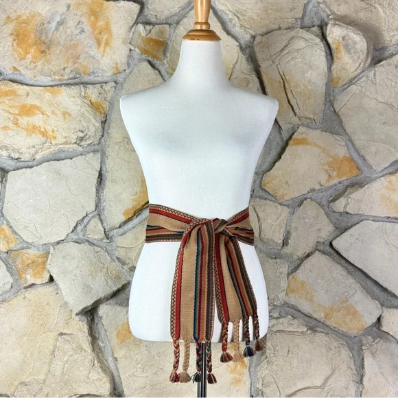 RARE! vintage CHRISTIAN DIOR hand loomed BELT Rare Christian Dior Leather Belt w/ Chinoiserie Silk  main image 3